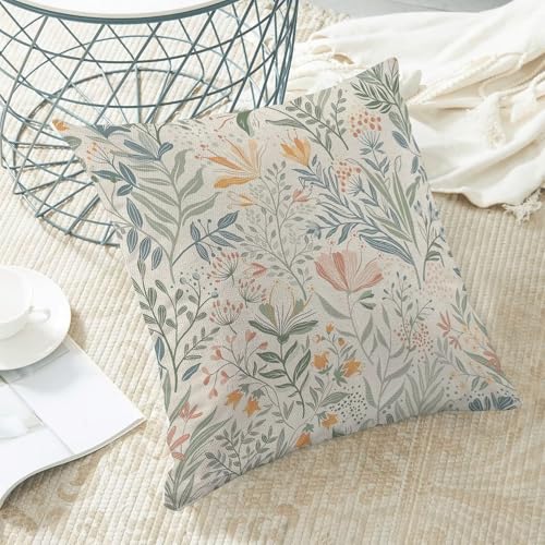 Spring Pillow Covers 16 x 16 Set of 2, Sage Green Leaf Floral Throw Pillow Covers Linen Farmhouse Flowers Pillowcase Home Decor for Couch Sofa Outdoor Bedroom - color: Chinoiserie-5, size: 16" x 16" (Pack of 1)