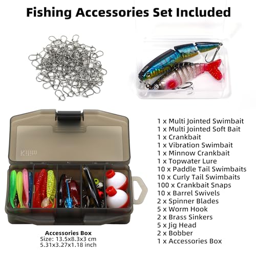 Kilitn Fishing Lures Kit, Artificial Fishing Bait, 152-Piece Tackle Box with Crankbait, Swimbait, Topwater Lure, Soft Bait, Hooks, Jigs, Crankbait Snaps, Lure Gear Kit for Bass Freshwater Saltwater
