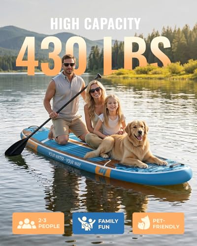 11ft Inflatable Stand Up Paddle Board, Wood Grain Ultra Lightweight SUP, 430lb Capacity for Adults Youth Family, for Fishing Surfing Camping, Includes Backpack & Pump - color: Blue Grained Walnut Wood