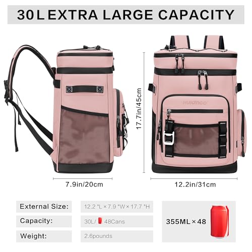 Hulongo Large Waterproof Insulated Cooler Backpack for Men & Women, Leak Proof Cooler Backpack for Camping, Beach, Fishing, Picnic, Travel, Outdoor, 30L, 48Cans - color: Pink