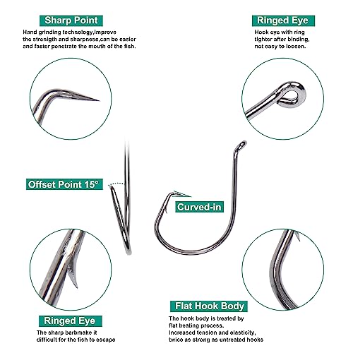 Saltwater Circle Hooks,50 Pack 2X Fishing Hooks Offset Octopus Catfish Bulk Fishing Hooks Fishing Gear Equipment Set Saltwater Freshwater - size: 1/0 - 50 Pack