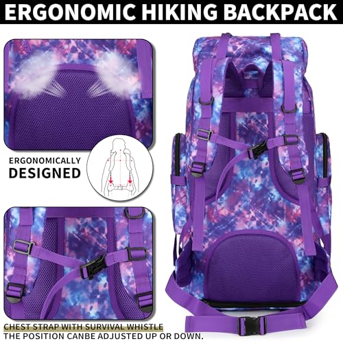 Hiking Backpack for Men 70L/100L Camping Backpack Military Rucksack Molle 3 Days Assault Pack for Climbing | Camping Backpack - color: 100l-purple Tie-dye