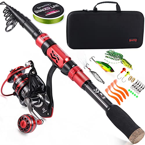 Sougayilang Fishing Pole with Spinning Reel Portable Fishing Rod Reel Combos - size: 2.4M/7.87FT Rod with 3000 Reel, style: Full Kits With Bag