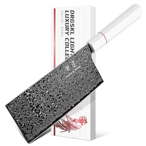DRGSKL Damascus Meat Cleaver Knife - VG10 Butcher Knife for Meat Cutting - Kitchen Knives for Chopper Big Vegetables - Japanese G10 Handle - with Gift Box - size: 7.3 inch