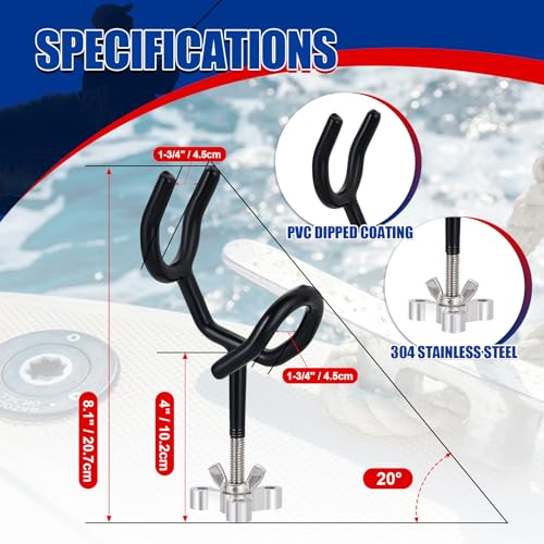 NYXOVA Fishing Rod Holders for Boat, 8 Pack 20 Degree Angle 4 Inch Sure Grip Steel Boat Rod Holders with Mounting Base, PVC Dipped Fishing Pole Holders for Boat, Ship, Yacht