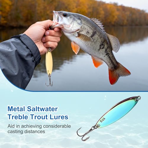 Fishing Spoons Lures, Metal Saltwater Treble Trout Lures Jigging Spoon with Treble Hooks Casting Spinner Baits - color: Colorful, size: 10g / 3/8oz