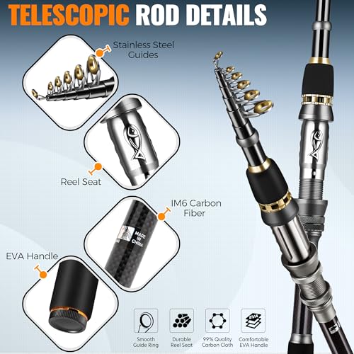 PLUSINNO Fishing Gear - Telescopic Fishing Rod and Reel Combo with Tackle Box, Collapsible Rod and Lures Box, Travel Fish Pole Starter Kit, Fishing Accessories Tackle Lure Kit Gifts for Men Bass Trout - color: Rod combo with 137pcs box, size: 1.8m 5.91ft