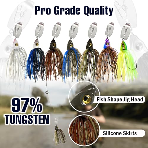 Reaction Tackle Tungsten Bladed Swim Jig Heads - Vibrating Chatter Jig with Silicone Skirt for Bass Walleye Pike (2-Pack) - color: Bluegill, size: 1/2 Oz