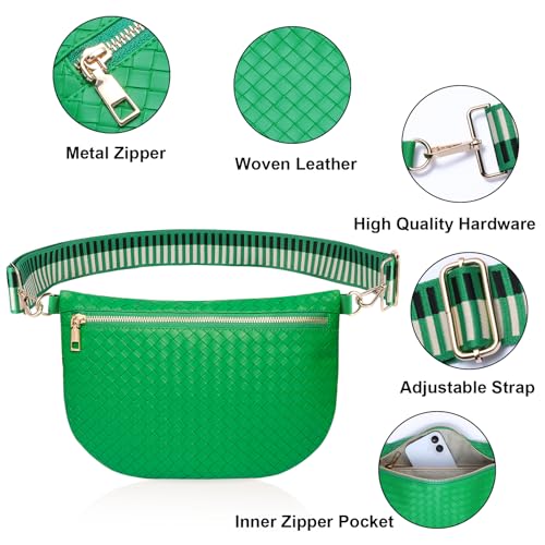 Woven Crossbody Bags for Women Leather Belt Bum Sling Purse Fanny Waist Pack Chest Shoulder Bag for Women-Green - color: Green