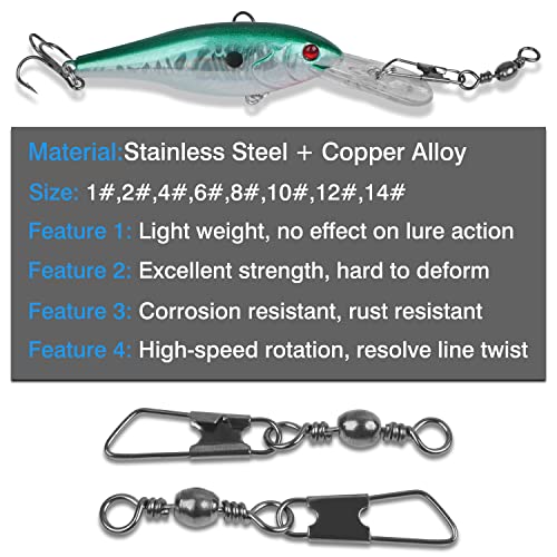 AGOOL Fishing Swivels Snaps, 60/120pcs Barrel Swivel Safety Snaps Stainless Steel Swivels Fishing Tackle Lure Leader Line Connector High Strength for Saltwater Freshwater - size: #2