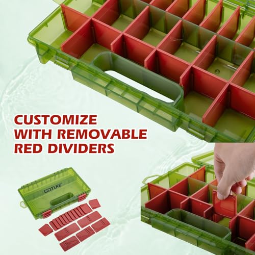 Goture Fishing Tackle Box Organizer - Transparent Fishing Organizer Box w/Measurement Ruler, Adjustable Dividers, Dual Latches | 2 Pcs 3600 Tackle Tray| Ergonomic Grip - color: A - Handle, size: 2pcs 3600
