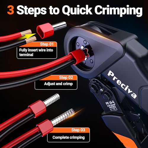 Preciva 1520PCS Ferrule Crimper Tool Kit - AWG 28-5 (0.08-16mm²) Hexagonal Ferrule Crimper, Self-Adjusting Ratchet Tool & Complete Ferrules Set, for Industrial, Automotive and Home Electrical Wiring