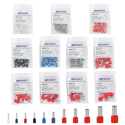 11 Sizes Wire Ferrule Kit Crimp Ferrule Connectors Insulated Pin Cord End Terminal AWG(22 20 18 16 14 12 10 8 6 4 2) Gauge - style: 22-2AWG 670P