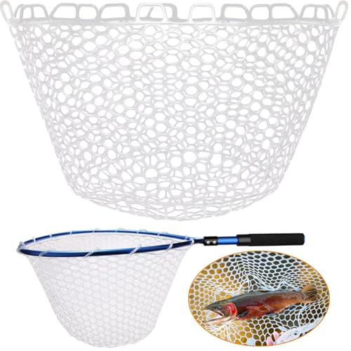 Dovesun Rubber Fishing Net Replacement Netting Without Handle Clear Black Fishing Nets for Fish Fly Fish Landing Net Bag for Freshwater Saltwater Foldable Trout Net Rubber Mesh 5 Sizes White Black Red - color: White, size: 19.5"dia-19.5"depth(63.2"Circumf