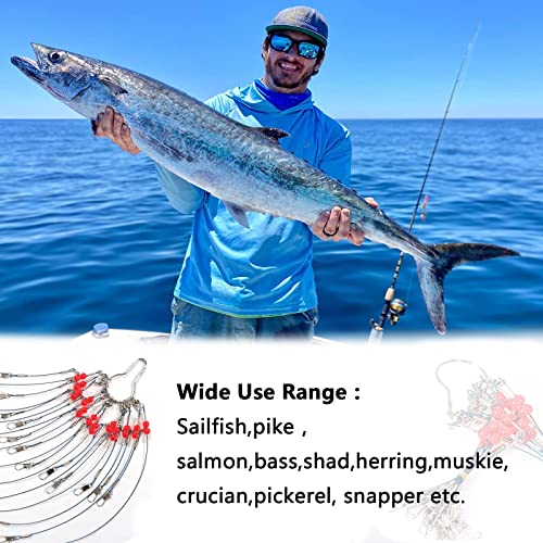 YOTO Fishing Leaders,Stainless Steel Tackle Rig with Tackle Lure Swivels Snaps, Saltwater rig Wire Leader Fishing Leader Wire Bottom rigs for Saltwater - color: Blue Fishing Leaders, style: 2arm-24pcs
