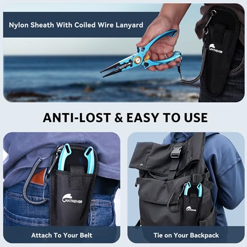 Fishing Pliers Hook Remover, Saltwater Split Ring Pliers with Safety Lock, Fishing Gear with Sheath and Lanyard, Fishing Gifts for Men - color: Blue