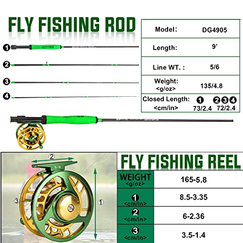Sougayilang Standard Fly Fishing Combo Starter Kit, 5/6 Weight 9' Fly Rod with SuperPolymer Handle, Accessories, Carrying Case, Fly Box Case & Fishing Flies - color: Green