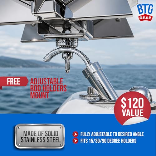 Tailwaves Marine Boat Grill w/Rod Holder Mount | Stainless Steel | Propane Boats & Tailgating & Camping | Built in Thermometer | Portable | Fold-away legs