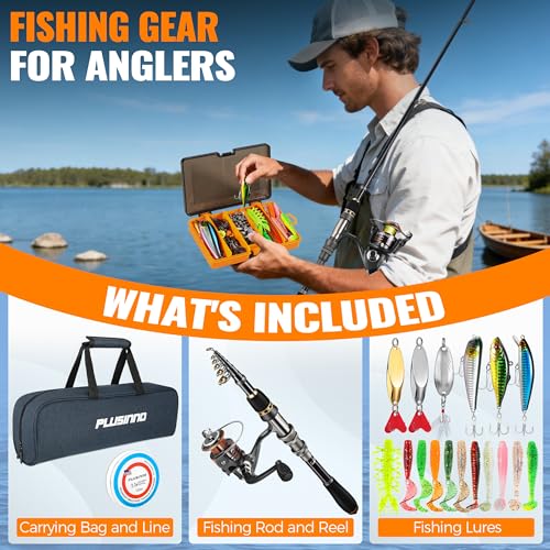 PLUSINNO Fishing Gear - Telescopic Fishing Rod and Reel Combo with Tackle Box, Collapsible Rod and Lures Box, Travel Fish Pole Starter Kit, Fishing Accessories Tackle Lure Kit Gifts for Men Bass Trout - color: Rod combo with 137pcs box, size: 2.1m 6.89ft
