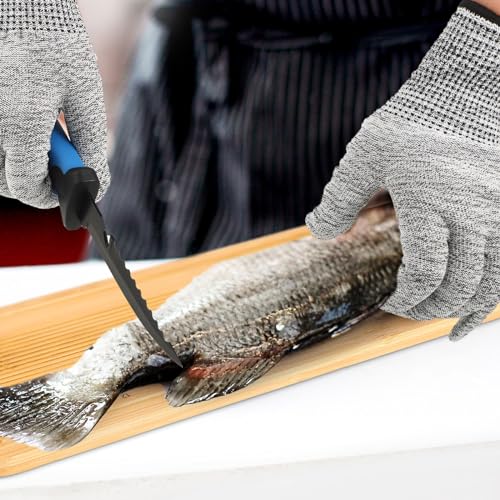 6 Pcs Fish Cleaning Kit Include Cutting Board Fish Fillet Boards with Clamp 2 Knife Cut Resistant Gloves Scale with Built in Measuring Tape Sharpening Rod (Classic) - style: Classic