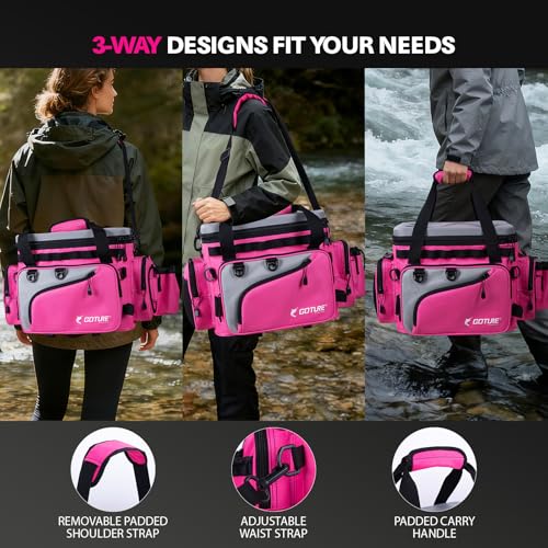 Goture Pink Fishing Rod and Reel Combos with Cooler Tackle Bag, 6FT-9FT Telescopic Fishing Pole with Spinning Reel,4 3600 Trays,Lures,Pliers,Travel Full Kit for Freshwater Saltwater, Women/Beginners - color: A:Pink Tackle Bag with Cooler, size: 19.69"x11.