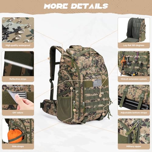 Maelstrom Tactical Backpack for Men, Water Resistant 40L Military Bag | Molle System, 900d Polyester, Laptop Pocket, Load Compression, Tripod Straps, For Hunting, Travel, Hiking,Gym, Camping - color: D.camouflage Green