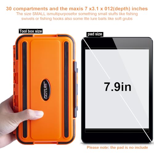 Goture Upgrade Small Tackle Box, Waterproof Fishing Lure Boxes, Fishing Bait Storage Lure Case Bait Plastic Containers Orange - color: Upgrade Orange(Size: 7.8'' L X 4.2'' W X 1.8'' H)
