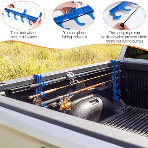 2 Sets Truck Bed Fishing Rod Holder, Fishing Pole Rack for Truck Holds 4 Rods, Fits 2.36" Thick Rails, Easy Install Kayak & Fly Rod Storage Stand - color: Blue, style: 6 Holes