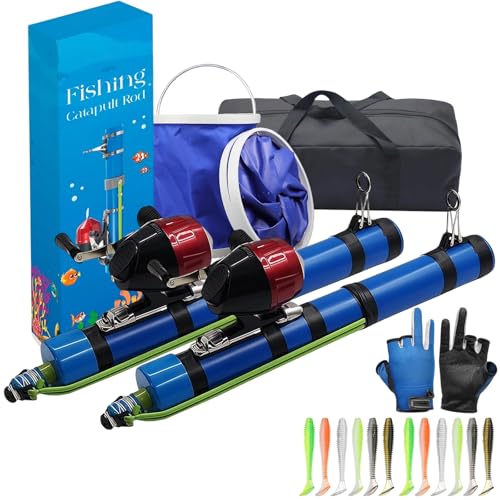 Catapult Fishing Rod, 2026 Upgrade Compact Sling Shot Fishing Reel, Portable Fly Fishing Pole for Kids, Freshwater and Saltwater Fishing Lures for Outdoor Hunting and Traveling - color: Standard*2