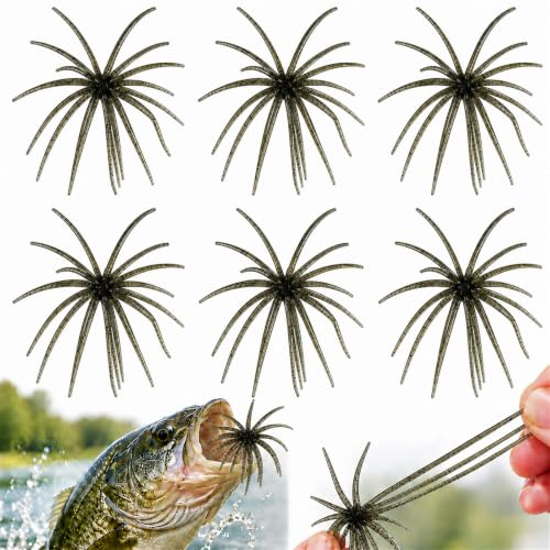 6Pcs Sea Urchin Bait, Realistic Fuzzy Dice Fishing Lure for Bass & Perch, Floating TPR Swimbait with Reflective Stars, 6 Colors Artificial Worm Bait for Saltwater & Freshwater - color: A, size: 3.54"
