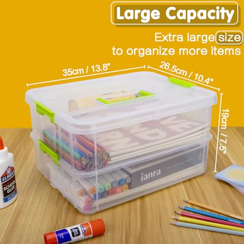 TERGOO 2 Layer Plastic Storage Containers with Lids, Multipurpose Clear Stack & Carry Box, Portable Craft Organizers and Storage Bin for Organizing Art & Craft, Sewing, Makeup, Nail Supplies (Green) - color: Green