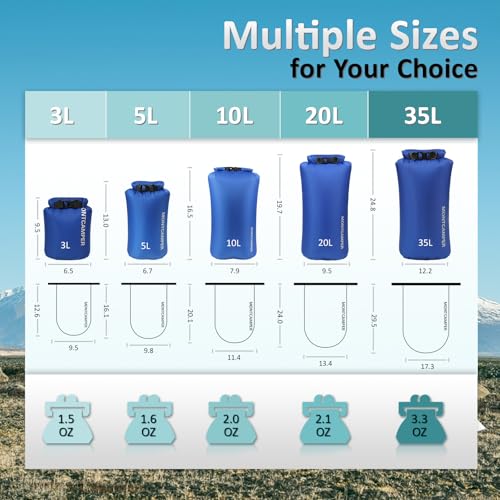 Waterproof Dry Bag 5L – 30D Nylon Roll Top Dry Sack with PU Coating, Lightweight Water-Resistant Storage for Kayaking, Camping, Hiking, Fishing & Beach (Turquoise Blue) - color: Turquoise blue, size: 5L