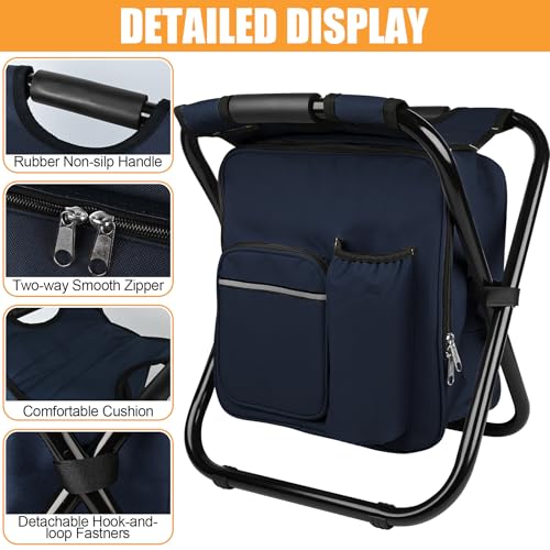 Kikerike Backpack Stool Cooler Chair Heavy Duty 300 LBS Max Load Portable Lightweight Stool Backpack Folding Fishing Cooler Seat for Camping Hunting Fishing - Navy Blue - color: Navy Blue