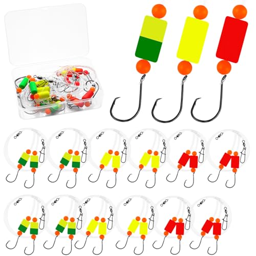 Pompano Rig Saltwater Surf Fishing Rigs – Double Drop Leader Rigs with Hooks, Floats, Beads & Snap – Easy Pre-Tied Terminal Tackle for Pompano, Whiting, Redfish - color: Assorted Colors–E, size: 12 Pack