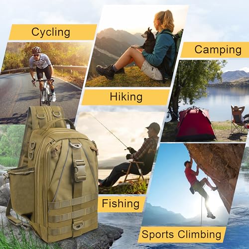 SILANON Fishing Tackle Backpack Wateproof Fishing Backpack with Rod Holder Lightweight Sling Tackle Bag Gift for Men - size: Large (9.84*6.3*15.7 In)