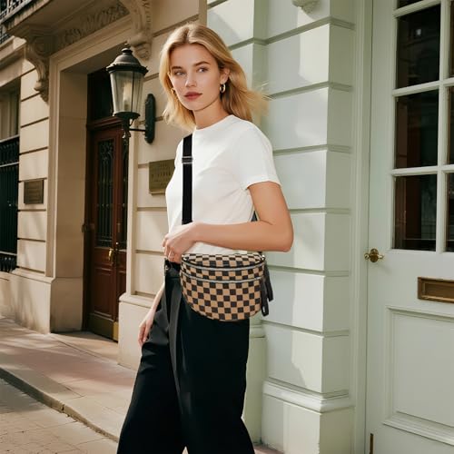 Crossbody Bags for Women, Checkered Bum Bag Crossbody, Spacious Nylon Shoulder Handbag Mom Bag (khaki checkered) - color: khaki checkered