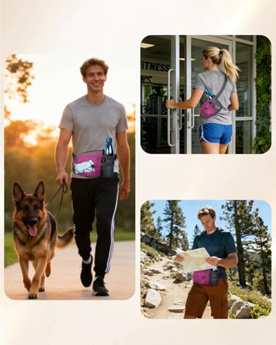sportsnew Hydration Waist Pack with Water Bottle Holder, 2L Large Fanny Pack for Running Hiking Dog Walking, Water-Resistant Crossbody Waist Bag for Men Women, Patent Pending - style: Deep Pink