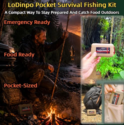 Mini Survival Fishing Kit Small Emergency Fishing TackleBox Pocket Outdoor Fishing Set Travel Party Fishing shoebox Surf Survivalist Fishing Accessories Pack Fishing Gear Gifts for Starter Men - color: Desert Sand