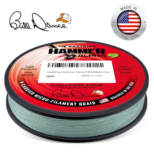 KastKing Hammer Alpha 9 UHMWPE Braided Fishing Line - Made in the USA, Strong and Smooth, Round, 9-Carrier, Colorfast Braided Fishing Line, Perfect for Most Fishing Reel and Finesse Applications - color: MOSS GREEN, size: 15LB-150Yds(0.15mm)