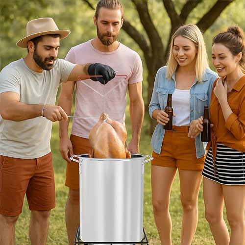 30 Qt Aluminium Stock Pot Kit – Turkey Fryer Pot With Lid, Lifting Hook, Stand & Thermometer – Large Deep Fryer For Frying, Seafood Boiling & Outdoor Cooking - style: 30-Qt Turkey Fryer Pot Kit