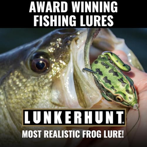 LUNKERHUNT Frog Lure for Bass Fishing | Pocket Frog Fishing Lure 1.75 Inch | Topwater Fishing Lures, Soft Hollow Body, Weedless Hooks for Trout, Pike in Saltwater and Fresh Water - style: Green Tea