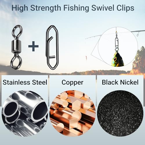 QISHUO Stainless Steel Fishing Swivels Lure Tackle Clips Snap Swivels Strength Barrel Saltwater Swivel Fishing Rolling Black Nickel - size: Size 3+M (70lb) 50 pcs