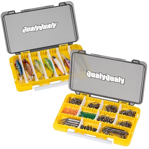 QualyQualy Fishing Tackle Box, Small Tackle Box Organizer 2 in 1 Small Plastic Storage Box, Yellow, 2 Pack - color: Yellow, size: A+B 2pcs