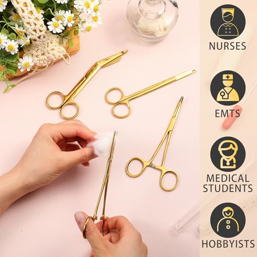 BBTO Hemostat Curved and Straight Hemostat Forceps Piercing Pliers Forceps, Stainless Steel Straight and Curved Pliers, Fishing Tweezer(Gold,4 Pcs) - color: Gold