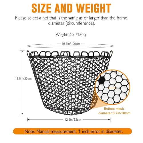 Dovesun Rubber Fishing Net Replacement Netting Without Handle Clear Black Fishing Nets for Fish Fly Fish Landing Net Bag for Freshwater Saltwater Foldable Trout Net Rubber Mesh 5 Sizes White Black Red - color: Black, size: 12.5"dia-11.7"depth(39"Circumfer