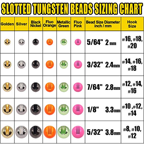 XFISHMAN Tungsten-Slot-Beads-Fly-Tying-Beads-Heads-Assortment Fly Tying Materials Nymph for Fly Fishing Slotted Tungsten Beads 60 Pack - size: 7/64"
