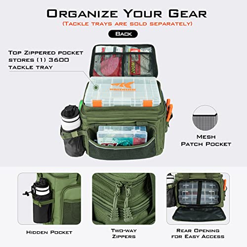 KastKing Fishing Tackle Bags - Saltwater & Freshwater Fishing Bags - Water Resistant, Padded Shoulder Strap - Gear Storage - color: Green-Medium, size: Medium