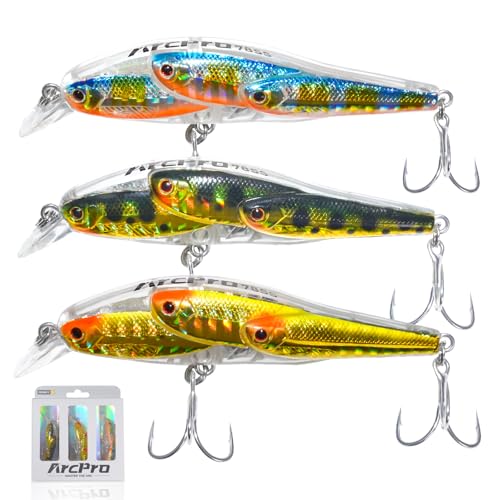 Fishing Lures Minnow Fishing Jerkbait Hard Bait, Noisy Wiggling and Vibrating Actions for More Bites, Deep Diving Swimbait Hard JerkBaits for Bass Pike Trout Walleye Freshwater Saltwater - color: Combination A