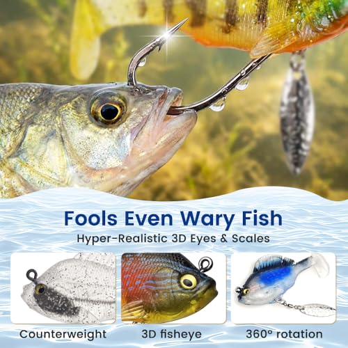 Paddle Tail Swimbaits Fishing Lures, Pre-Rigged Soft Bait with Spinner Blades & 3D Eyes, Weedless Hidden Hook for Bass Trout, Freshwater Saltwater Gear - color: B