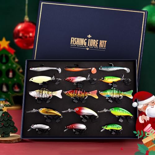 Fishing Lures Kit for Bass, 15PCS Swimbaits Crankbaits Fishing Tackle Set | Bass Fishing Lure Kit, Multi Jointed Swimbaits and Soft Baits for Trout Pike Freshwater Fishing - style: Hard /Soft Bait 2